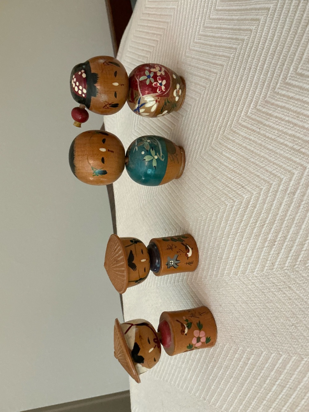 Vintage Hand-Painted Japanese wooden Kokeshi Bobblehead Dolls -Set of 4